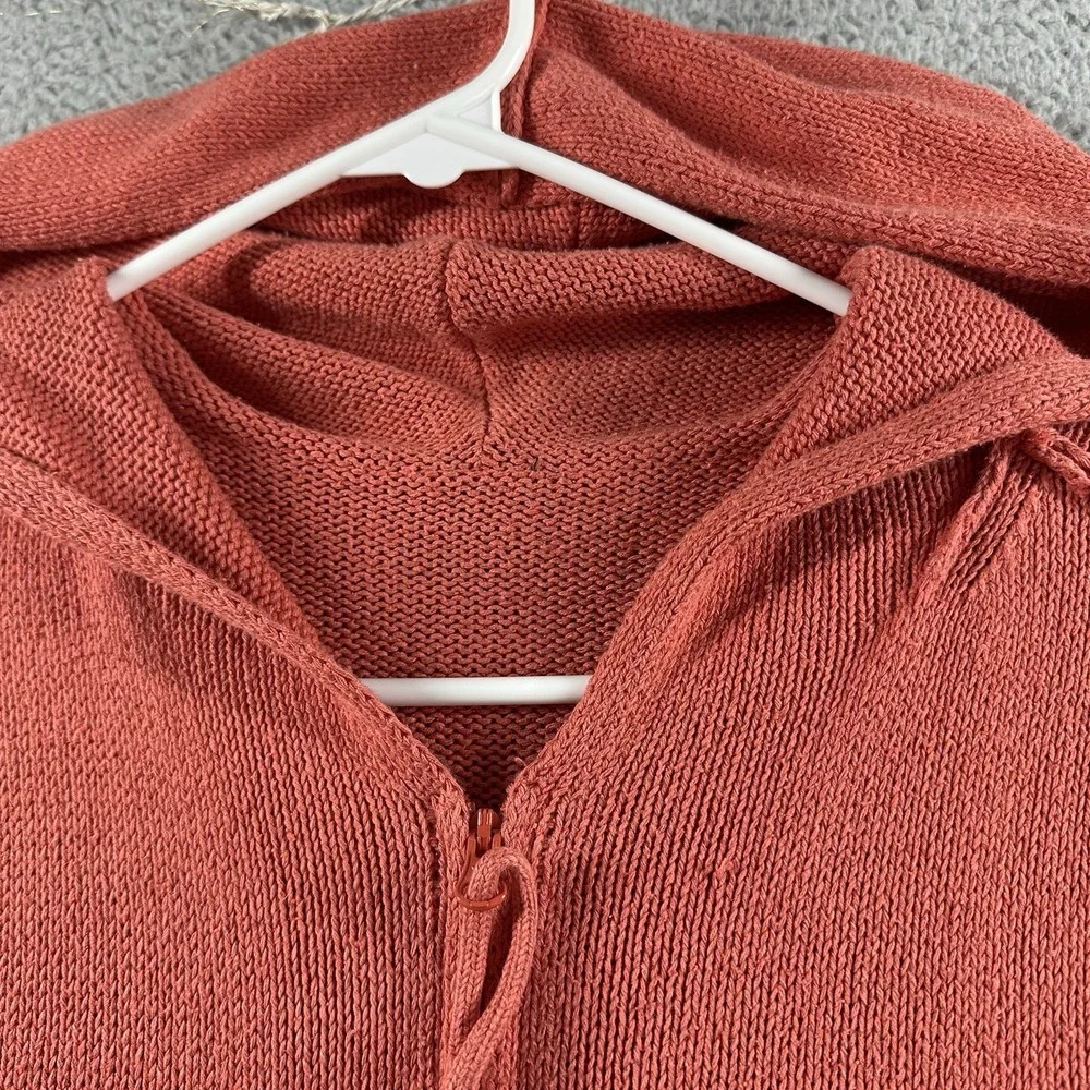 Silk Blend Cardigan Sweater Womens XL‎ Coral Pink Hooded Pockets Lagenlook
